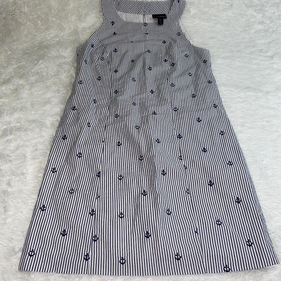 Cotton Seersucker Nautical Dress Cotton lined with embroidered anchors - Picture 1 of 7